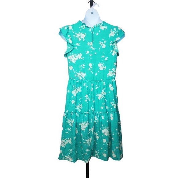 Good Luck Gem Teal Floral Size Medium Ruffle Dress - Picture 3 of 11